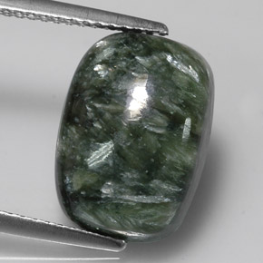 Serafinita verde natural 5,98ct, almofada cortada, opaco