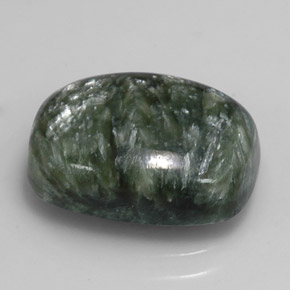Serafinita verde natural 5,98ct, almofada cortada, opaco