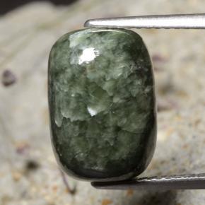 Serafinita verde natural 5,99ct, almofada cortada, opaco