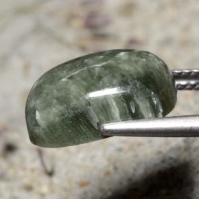 Serafinita verde natural 5,99ct, almofada cortada, opaco
