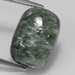Serafinita verde natural 5,55ct, almofada cortada, opaco