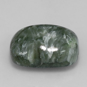 Serafinita verde natural 5,55ct, almofada cortada, opaco