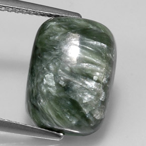 Serafinita verde natural 6,14ct, almofada cortada, opaco