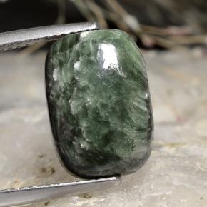 Serafinita verde natural 6,02ct, almofada cortada, opaco