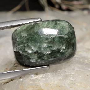 Serafinita verde natural 6,02ct, almofada cortada, opaco