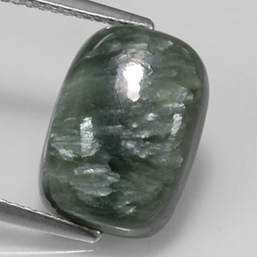 Serafinita verde natural 5,89ct, almofada cortada, opaco