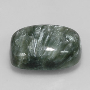 Serafinita verde natural 5,89ct, almofada cortada, opaco