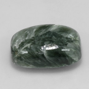 Serafinita verde natural 5,75ct, almofada cortada, opaco