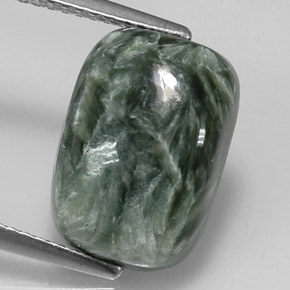 Serafinita verde natural 5,32ct, almofada cortada, opaco