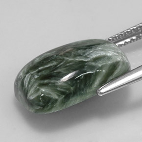 Serafinita verde natural 5,32ct, almofada cortada, opaco