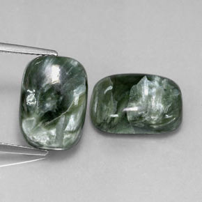 Pedras preciosas de serafinita verde natural de 11,70 ct, almofada cortada, opaco