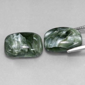 Pedras preciosas de serafinita verde natural de 11,70 ct, almofada cortada, opaco