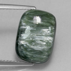 Serafinita verde natural 5,72ct, almofada cortada, opaco