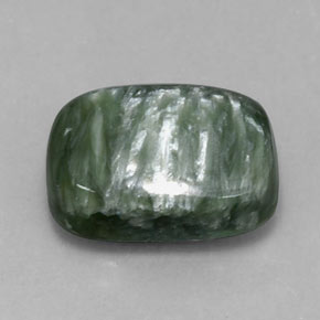 Serafinita verde natural 5,72ct, almofada cortada, opaco