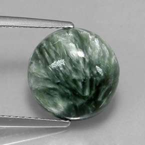 Serafinita verde natural 4,67ct, corte redondo, opaco