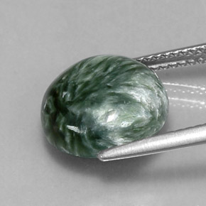 Serafinita verde natural 4,67ct, corte redondo, opaco