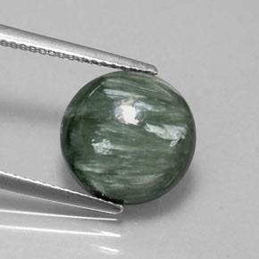 Serafinita verde natural 4,56ct, corte redondo, opaco
