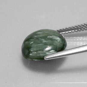 Serafinita verde natural 4,56ct, corte redondo, opaco