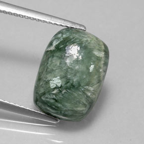 Serafinita verde natural 5,55ct, almofada cortada, opaco