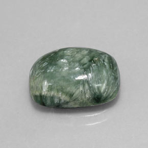 Serafinita verde natural 5,55ct, almofada cortada, opaco