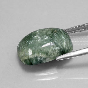Serafinita verde natural 5,55ct, almofada cortada, opaco