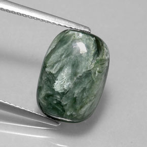 Serafinita verde natural 5,41ct, almofada cortada, opaco