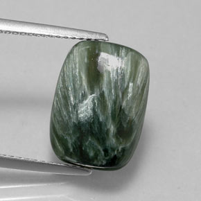 Serafinita verde natural 5,74ct, almofada cortada, opaco