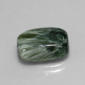 Serafinita verde natural 5,74ct, almofada cortada, opaco