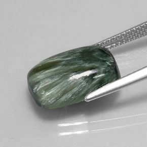 Serafinita verde natural 5,74ct, almofada cortada, opaco