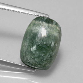 Serafinita verde natural 4,86ct, almofada cortada, opaco