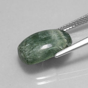 Serafinita verde natural 4,86ct, almofada cortada, opaco