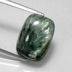 Serafinita verde natural 6,39ct, almofada cortada, opaco