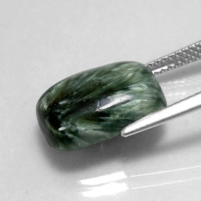 Serafinita verde natural 6,39ct, almofada cortada, opaco