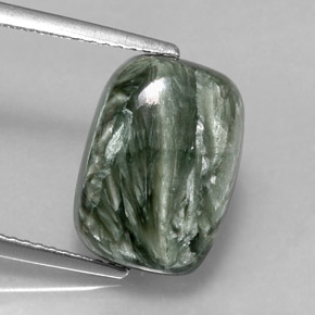 Serafinita verde natural 5,67ct, almofada cortada, opaco