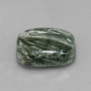 Serafinita verde natural 5,67ct, almofada cortada, opaco