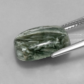 Serafinita verde natural 5,67ct, almofada cortada, opaco