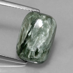 Serafinita verde natural 5,90ct, almofada cortada, opaco