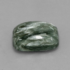 Serafinita verde natural 5,90ct, almofada cortada, opaco