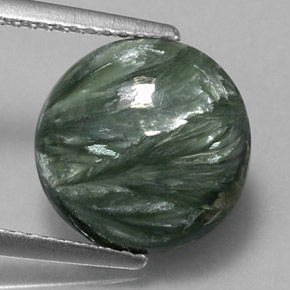 Serafinita verde natural 4,23ct, corte redondo, opaco