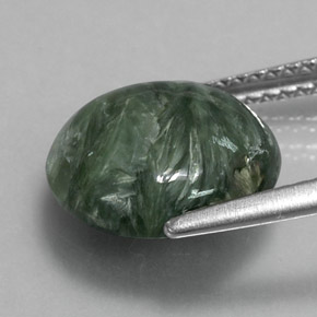 Serafinita verde natural 4,23ct, corte redondo, opaco