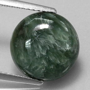 Serafinita verde natural 4,68ct, corte redondo, opaco