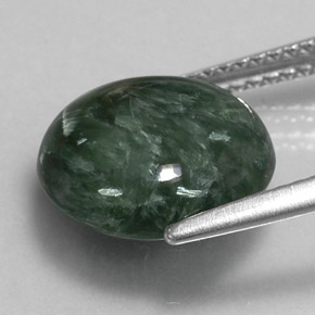 Serafinita verde natural 4,68ct, corte redondo, opaco