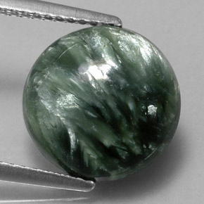 Serafinita verde natural 4,81ct, corte redondo, opaco