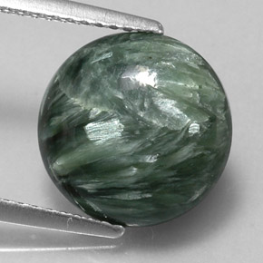 Serafinita verde natural 4,63ct, corte redondo, opaco