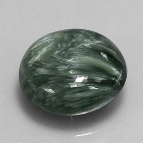 Serafinita verde natural 4,63ct, corte redondo, opaco
