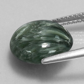 Serafinita verde natural 4,63ct, corte redondo, opaco