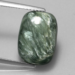 Serafinita verde natural 5,42ct, almofada cortada, opaco