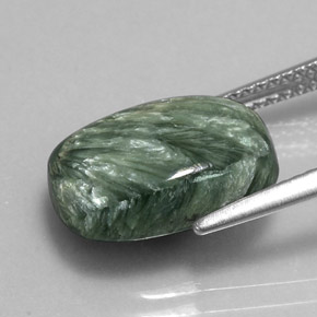 Serafinita verde natural 5,42ct, almofada cortada, opaco