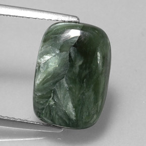 Serafinita verde natural 5,47ct, almofada cortada, opaco