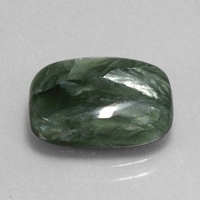 Serafinita verde natural 5,47ct, almofada cortada, opaco